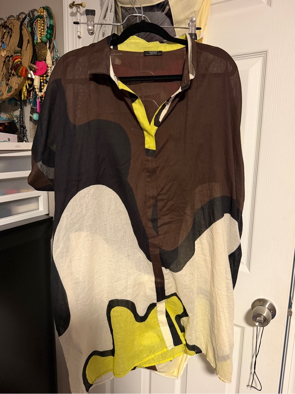 Women's Casual Button-Down Shirt Dress in Brown, Cream & Yellow